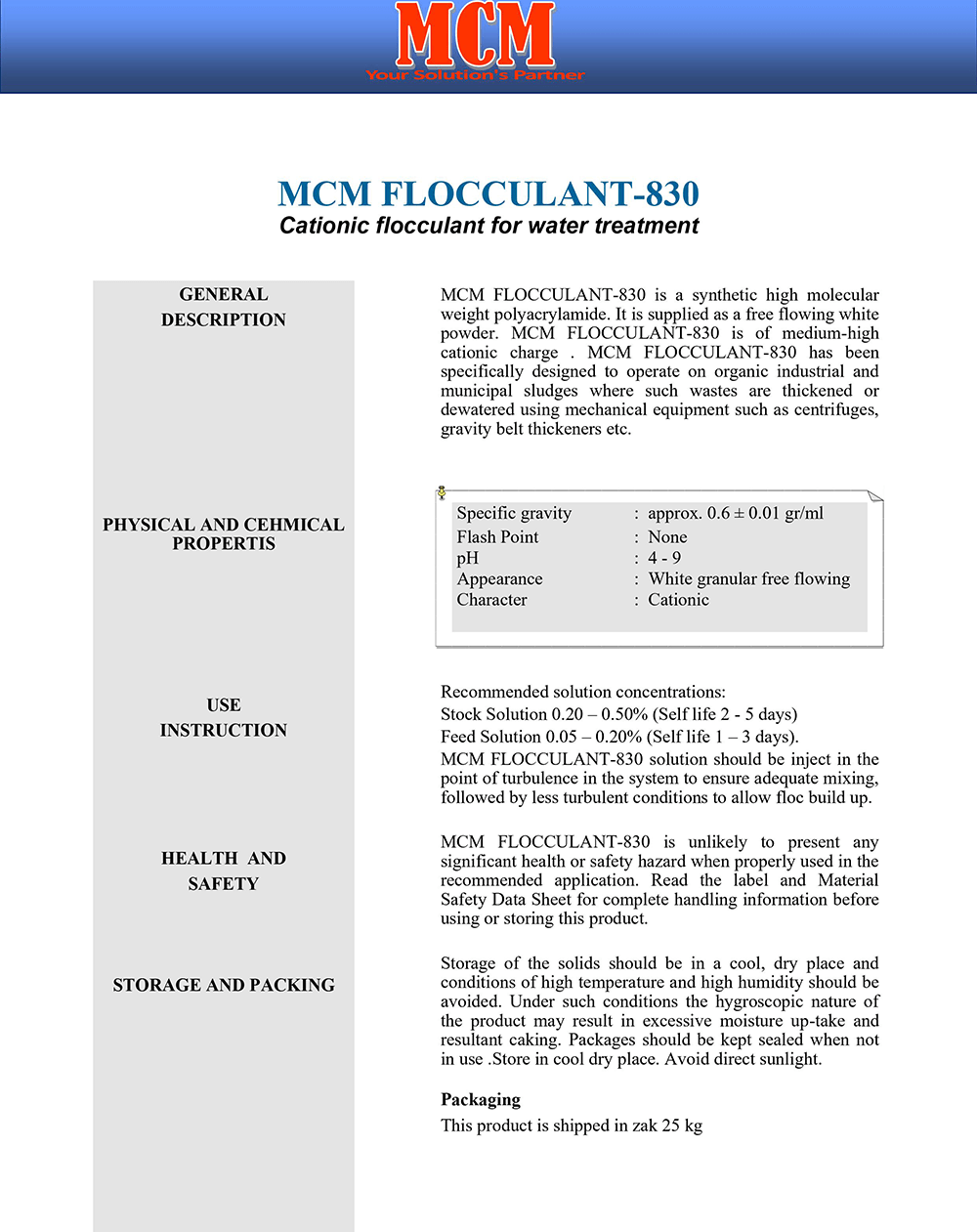 MCM FLOCCULANT-830